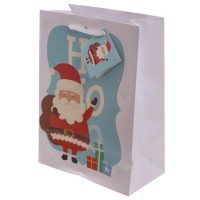 Bolsa regalo papel fondo blanco estampado Papa Noel con regalos 17x9xh23 cm